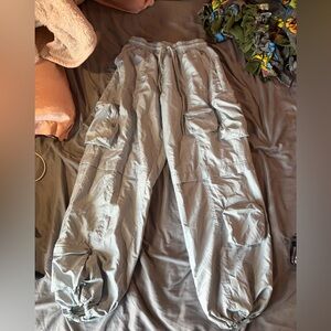 PacSun Light Gray Parachute Cargo Joggers with Multiple Pockets